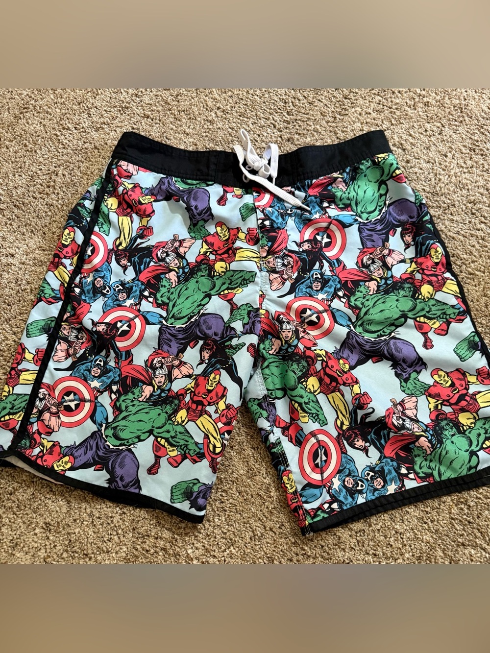 Marvel Superhero Swim Trunks - Hulk, Iron Man, Captain America Print